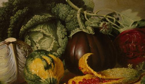 “Still life: Balsam Apple and Vegetables,” James Peale