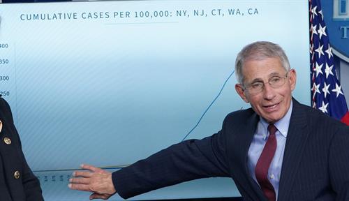 Photo of Deborah Birx and Anthony Fauci at White House coronavirus task force daily briefing.