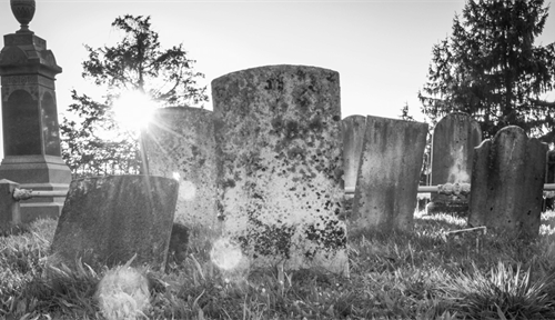 Photograph of an old cemetery in Wantage, New Jersey, with stones dating from the 1800s.