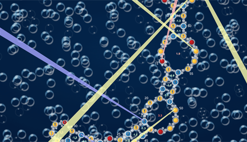 A still shot from the Eterna online game, which invites citizen scientists to help design RNA molecules with greater stability with an aim of making a potentially more practical Covid vaccine.